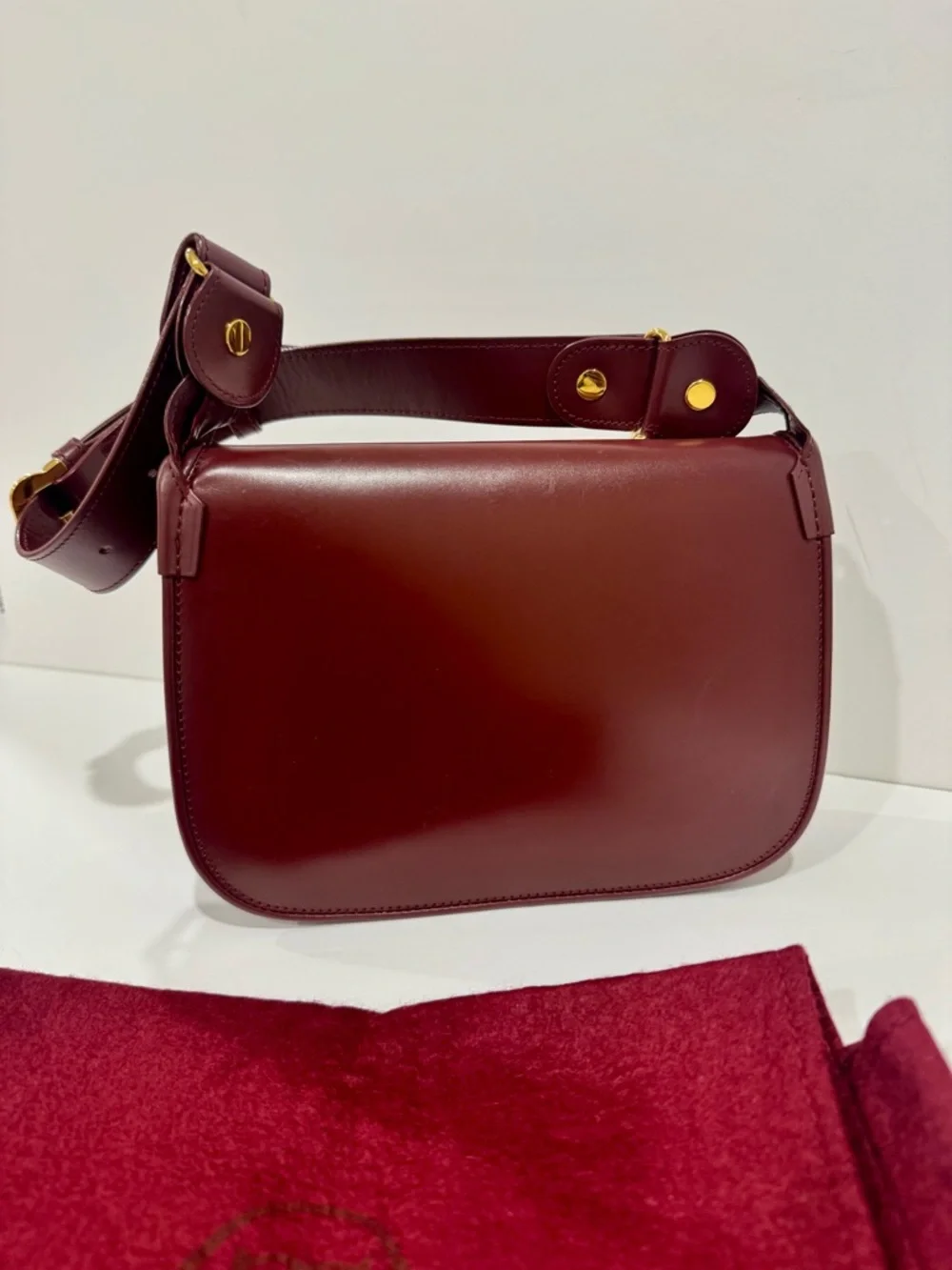Cartier Burgundy Leather Shoulder Bag with Gold Hardware - Picture 3 of 9